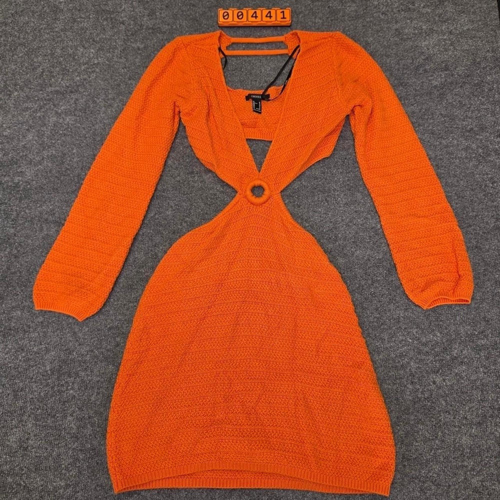 Forever 21 Orange Knit Mini Dress with Cut-Out Detail. Size: M